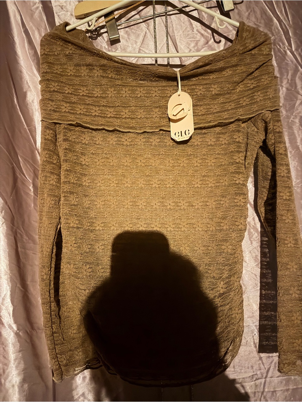 Off-Shoulder Textured Knit Top in Brown